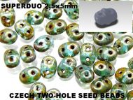 SD-60020/86805 Aqua with Dark Travertin SuperDuo Beads * BUY 1 - GET 1 FREE *