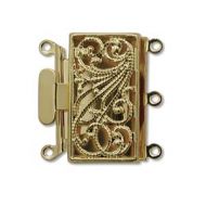 Box Clasp Gold Plate Filigree 3 strands 22 mm