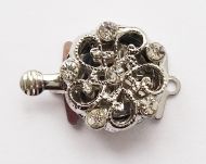 Box Clasp Platinum with Rhinestones 1 strand 14 mm