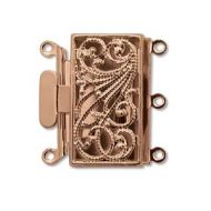 Box Clasp Rose Gold Plate Filigree 3 strands 22 mm