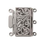 Box Clasp Silver Plate Filigree 3 strands 22 mm