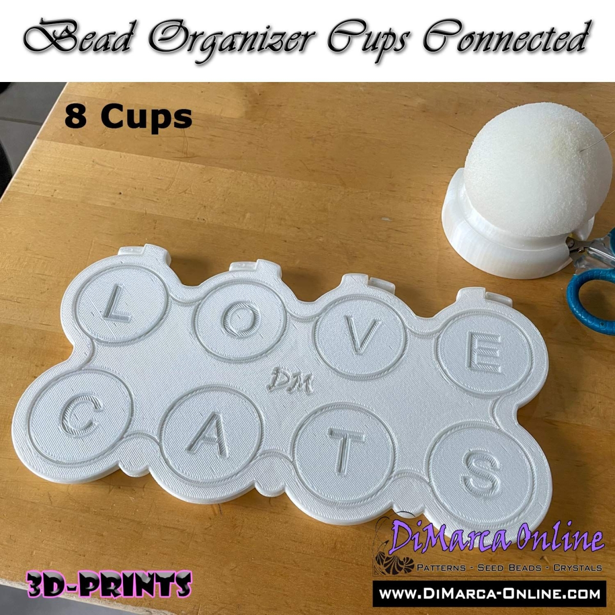 Bead Organizer Cups Connected - 08 Cups - Alphabet, Numbers or Blanks with  Lid - DiMarca Online