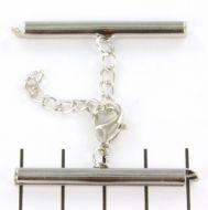 Slide Tube End Bar with Lobster Clasp and Extension Chain Silver 42 mm